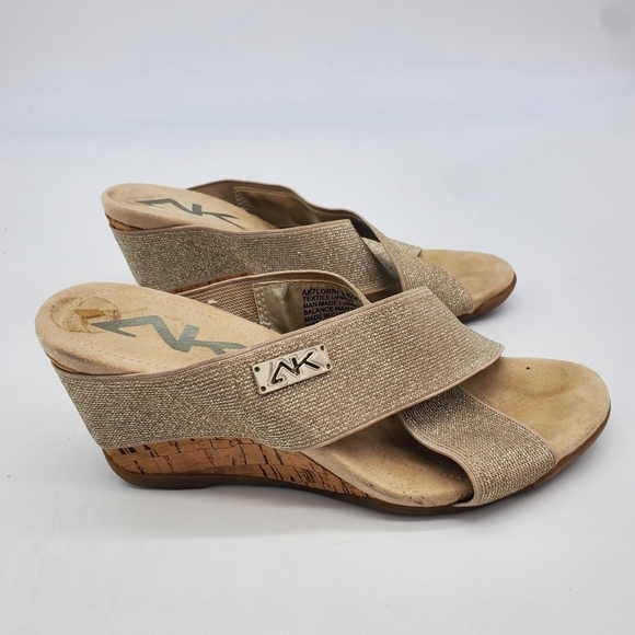 Anne Klein Sport Shoes Women 6M Lorri  Gold Glitter Wedge Sandals - Picture 7 of 12
